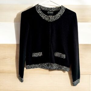 C By Bloomingdale's Super Soft Cashmere Cropped Contrast Trim Boxy Cardigan